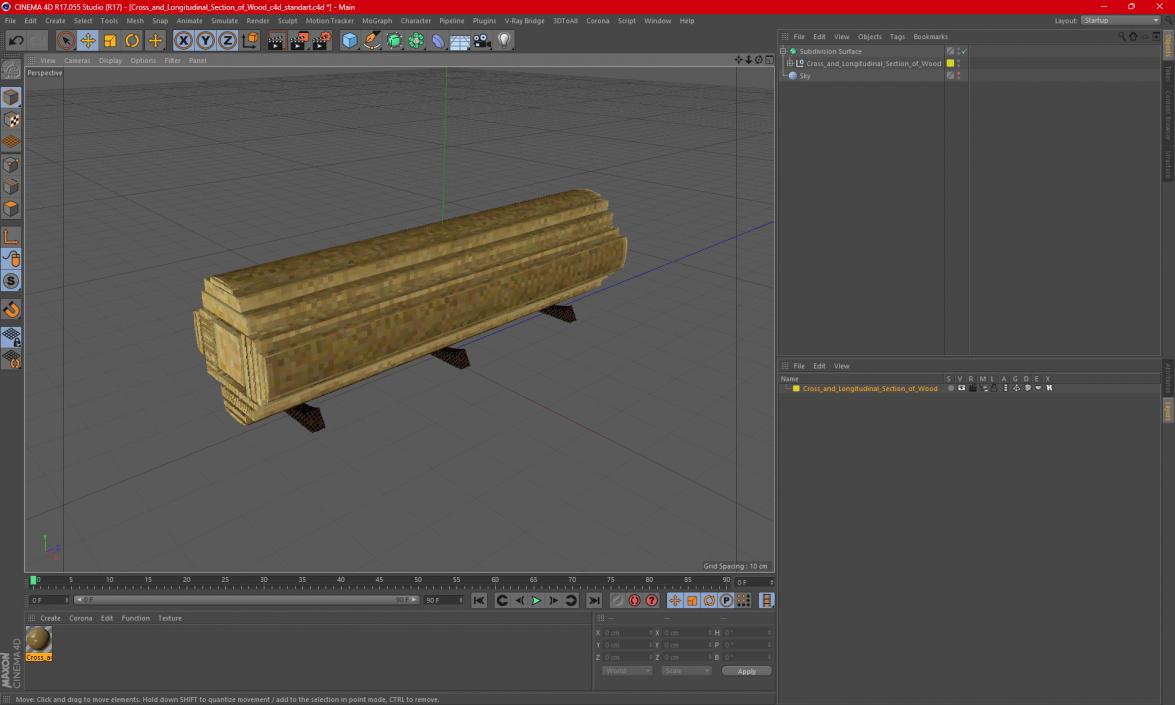 3D Cross and Longitudinal Section of Wood model