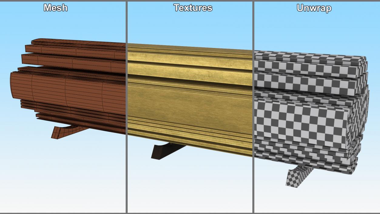 3D Cross and Longitudinal Section of Wood model