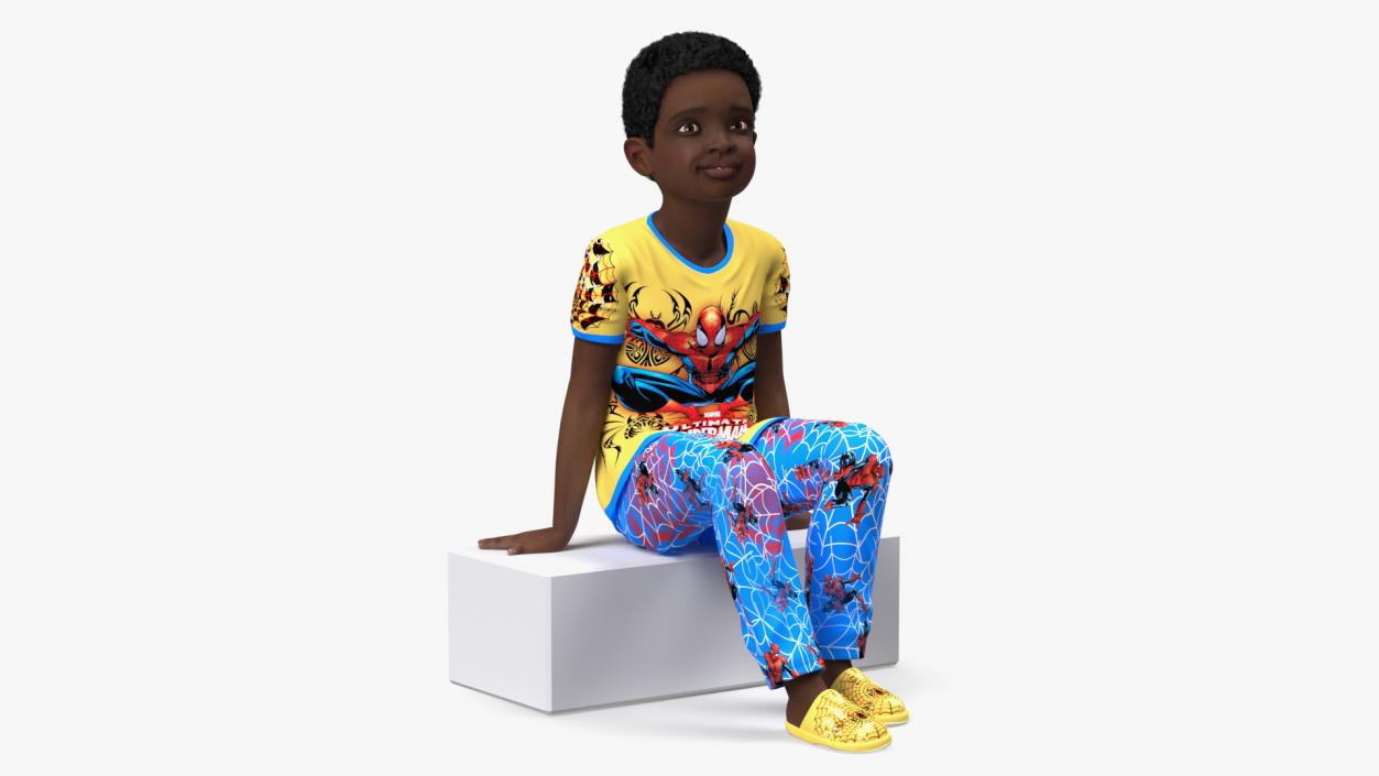 Black Child Boy Home Style Sitting Pose 3D model