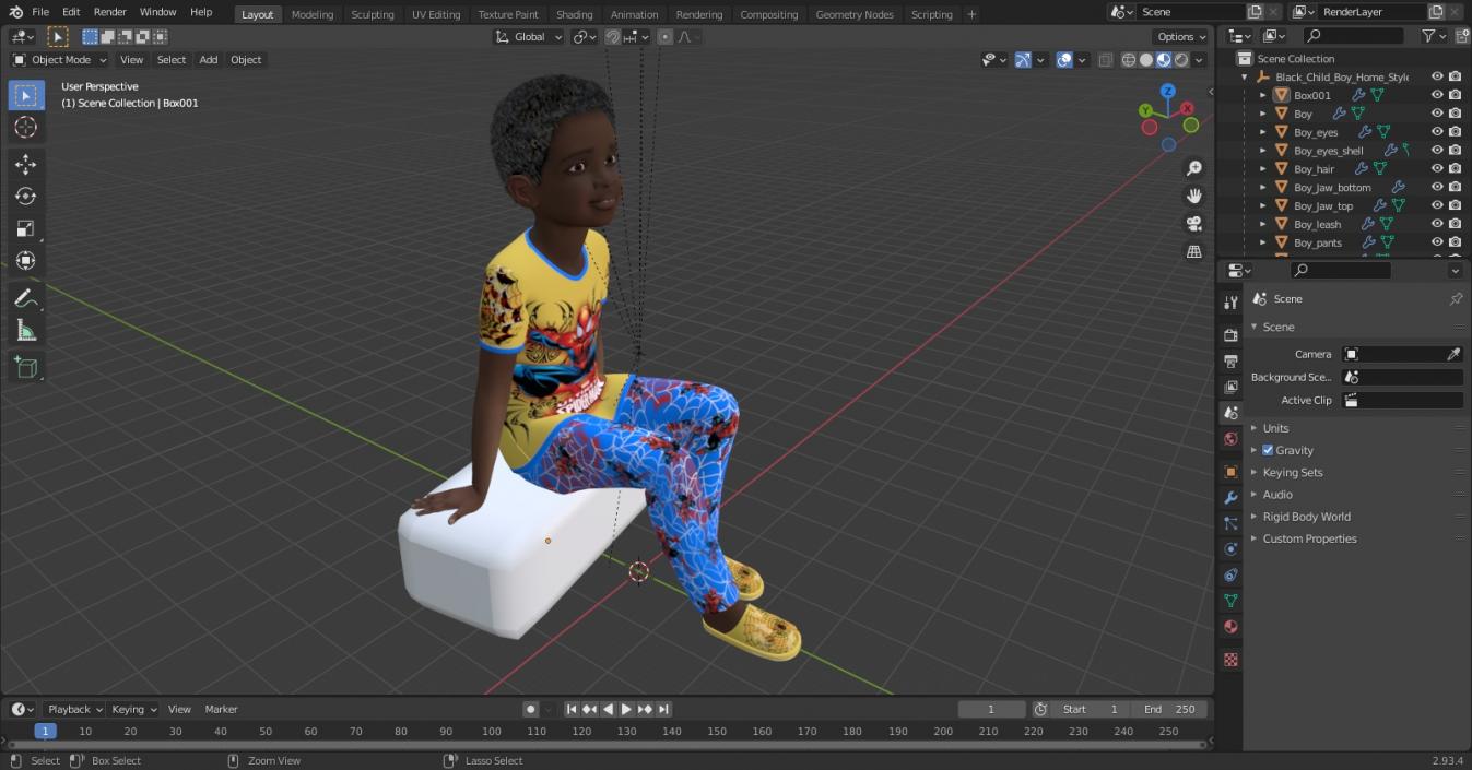 Black Child Boy Home Style Sitting Pose 3D model