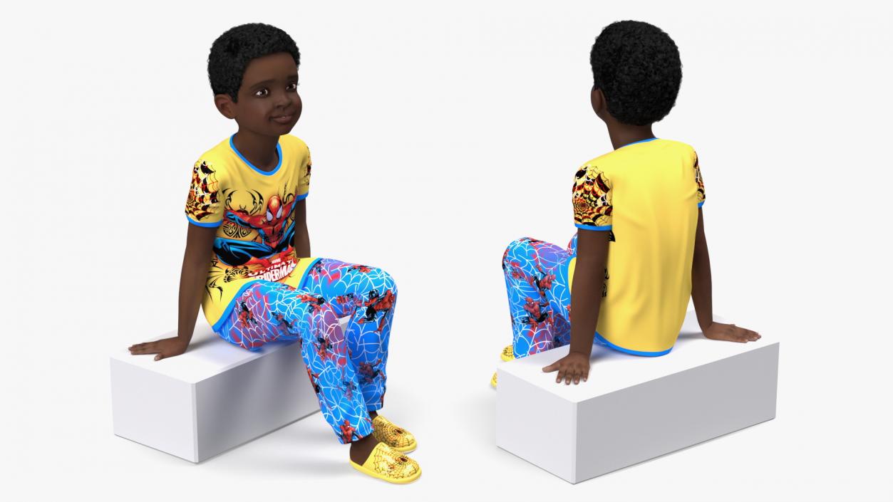 Black Child Boy Home Style Sitting Pose 3D model