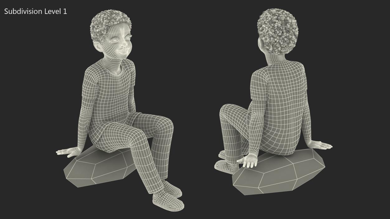 Black Child Boy Home Style Sitting Pose 3D model