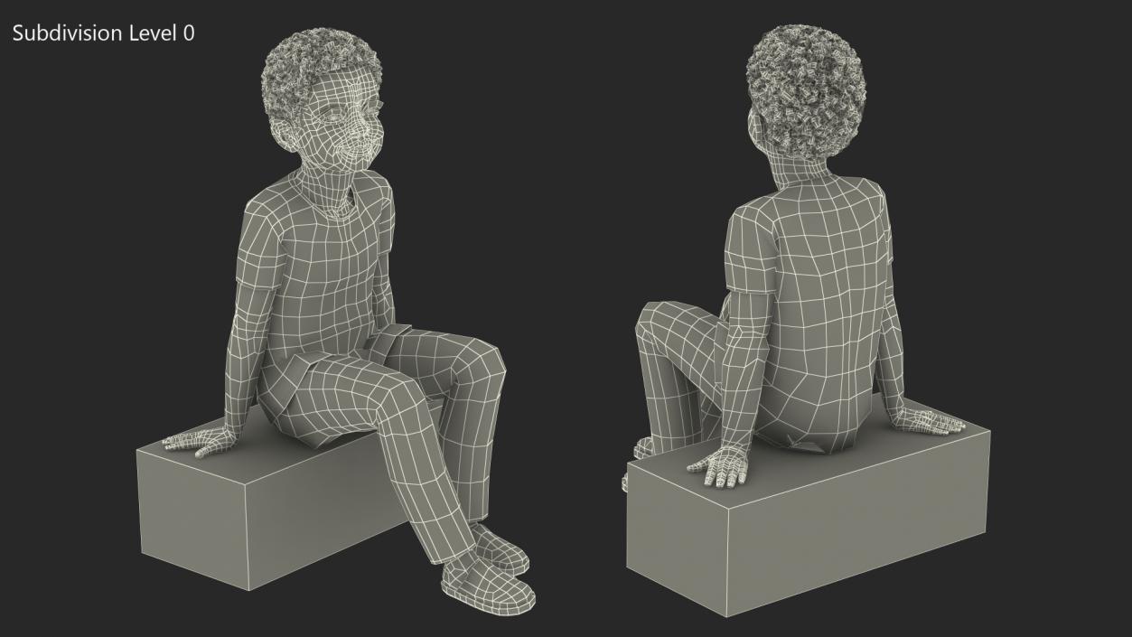 Black Child Boy Home Style Sitting Pose 3D model