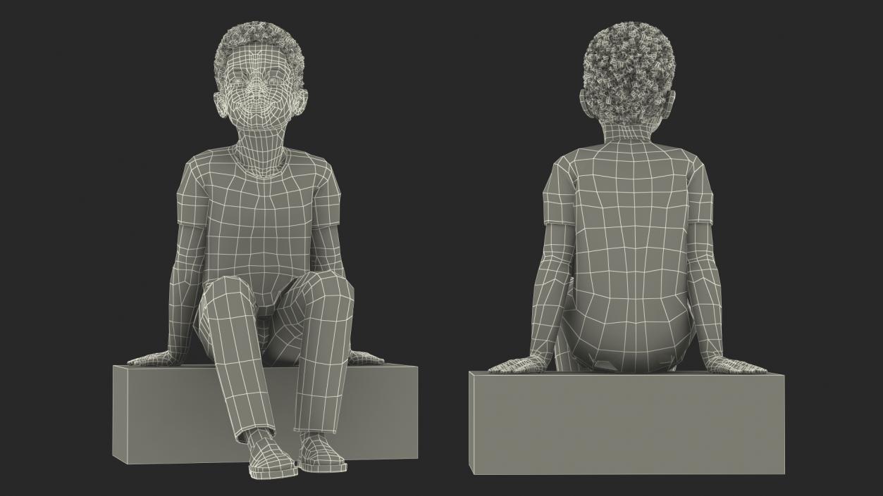 Black Child Boy Home Style Sitting Pose 3D model