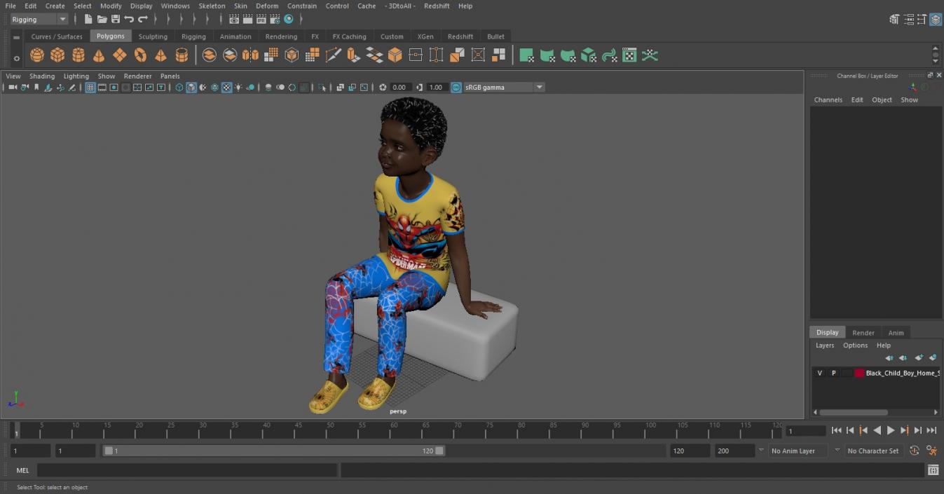 Black Child Boy Home Style Sitting Pose 3D model