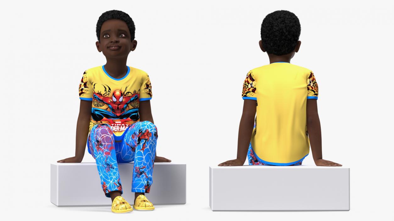 Black Child Boy Home Style Sitting Pose 3D model