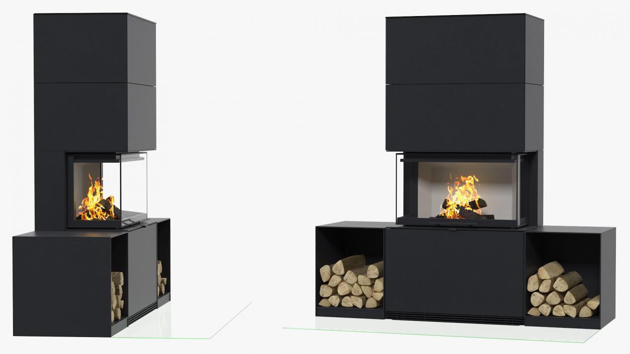 3D Wood Burning Fireplace Contura i51 with Log Storage