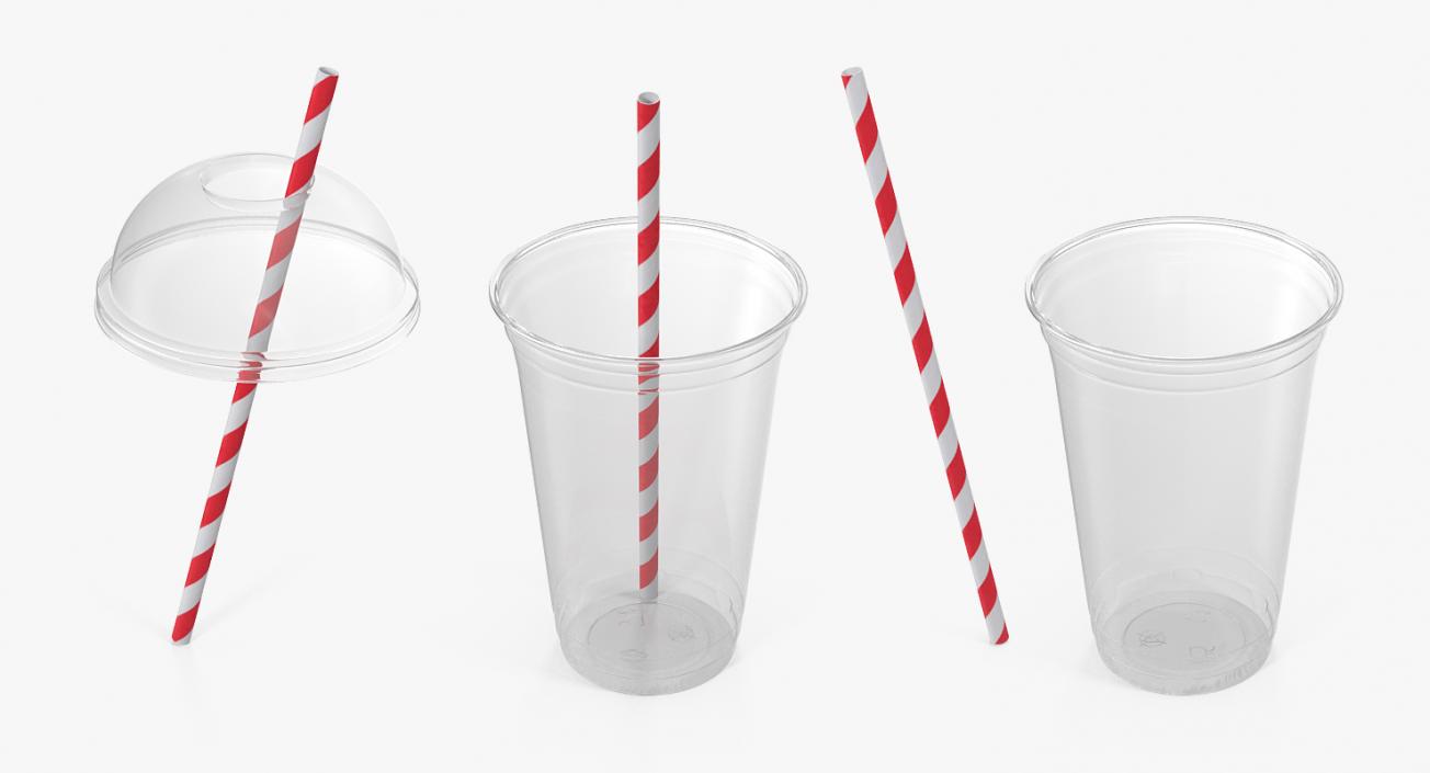 3D Empty Plastic Cup with Straw model