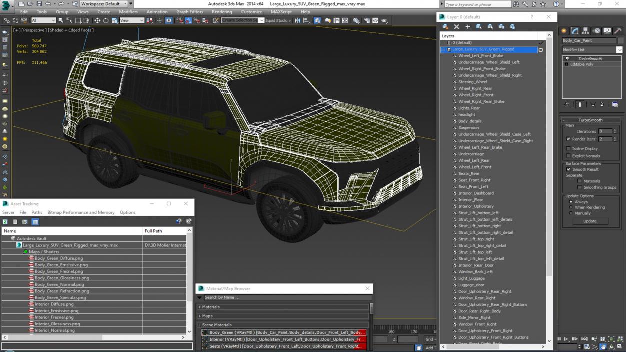 Large Luxury SUV Green Rigged 3D model