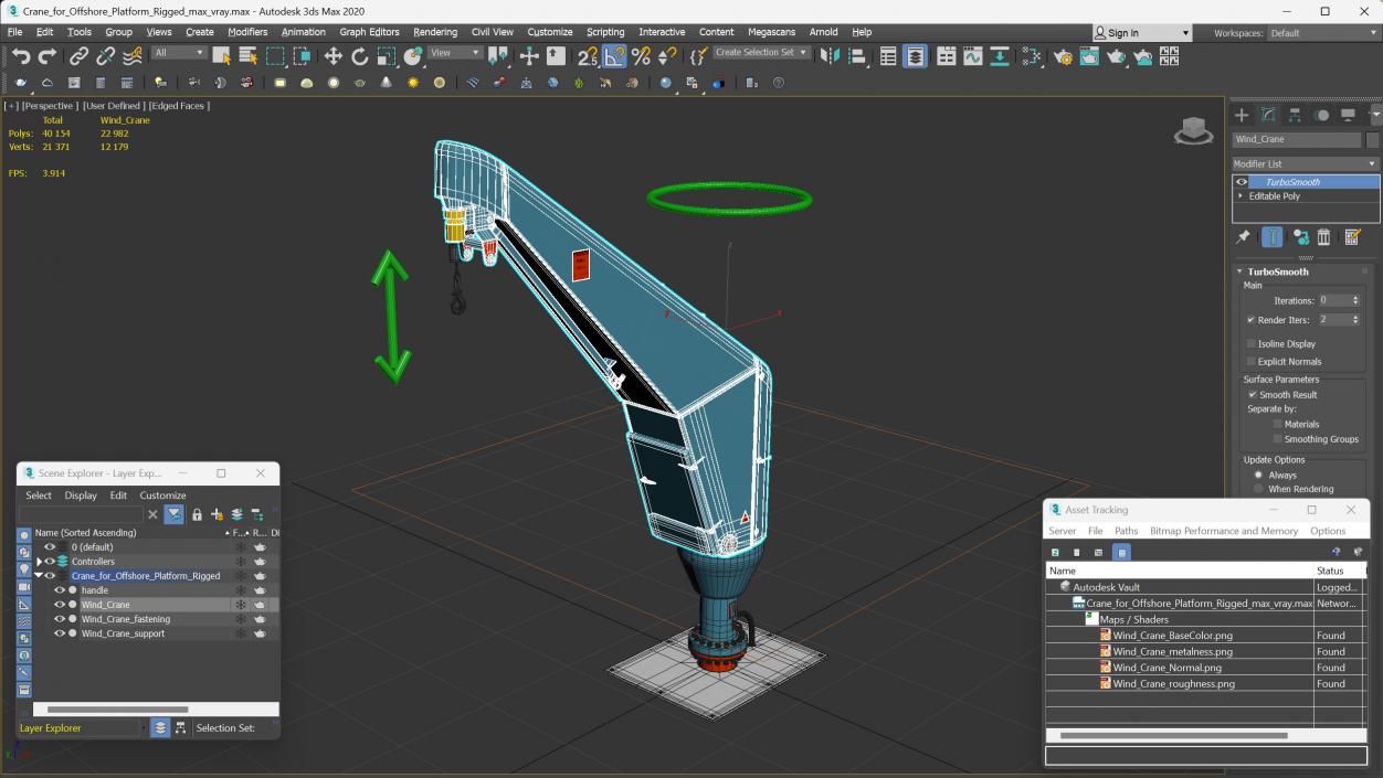 Crane for Offshore Platform Rigged 3D model