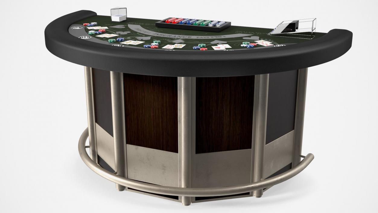 Blackjack Table with Cards  and Chips 3D