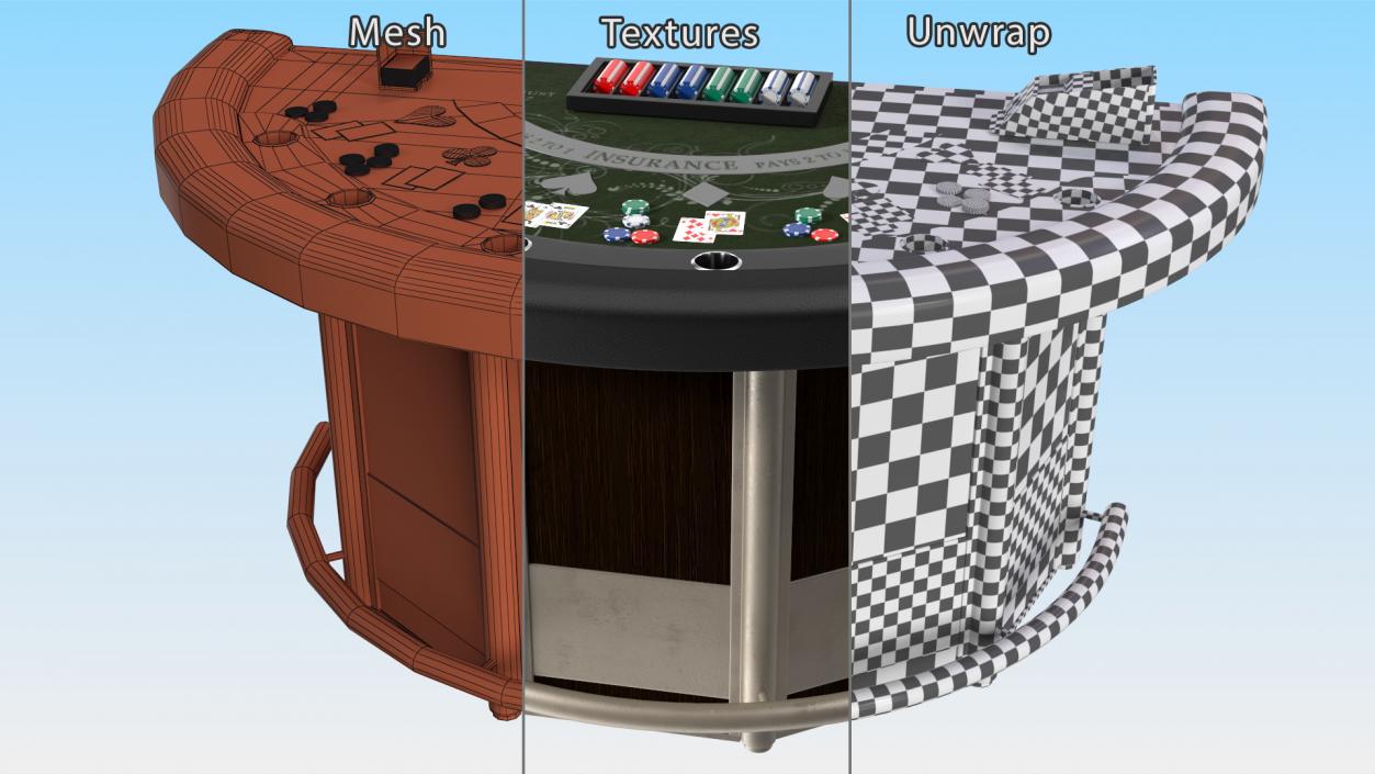 Blackjack Table with Cards  and Chips 3D