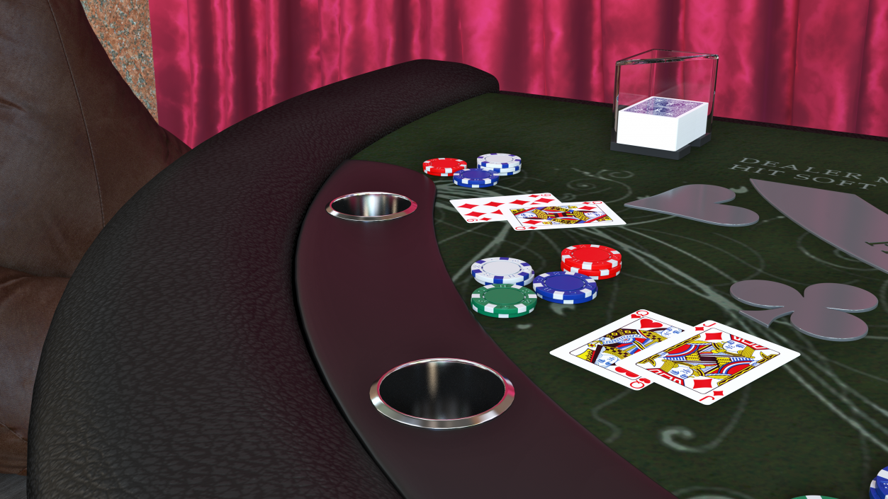 Blackjack Table with Cards  and Chips 3D