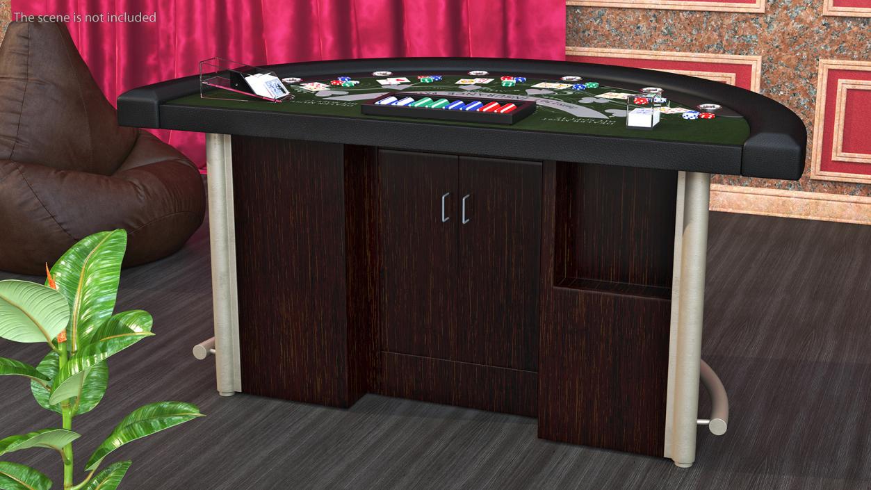 Blackjack Table with Cards  and Chips 3D