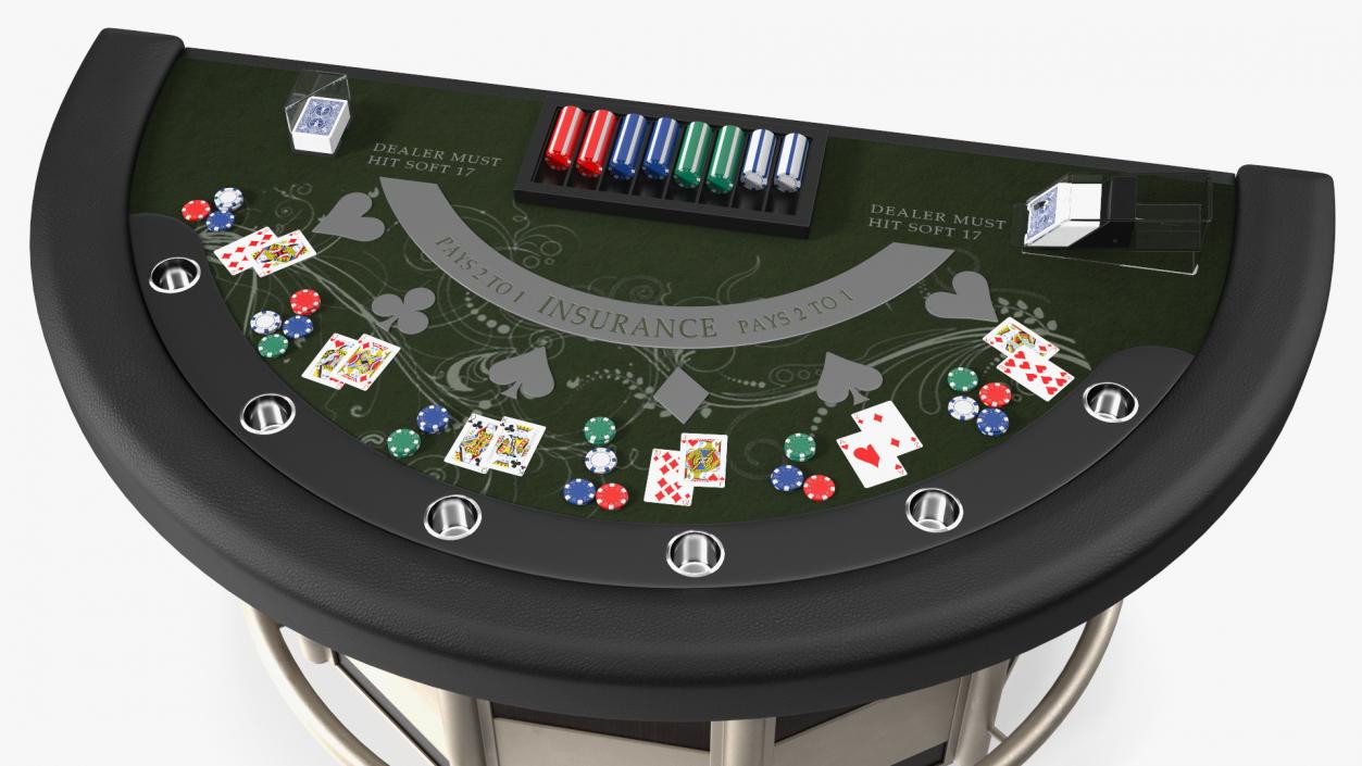 Blackjack Table with Cards  and Chips 3D