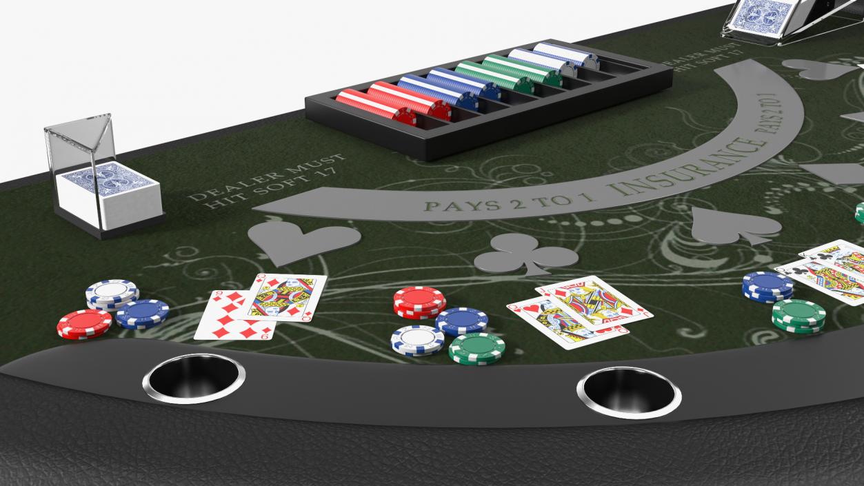 Blackjack Table with Cards  and Chips 3D