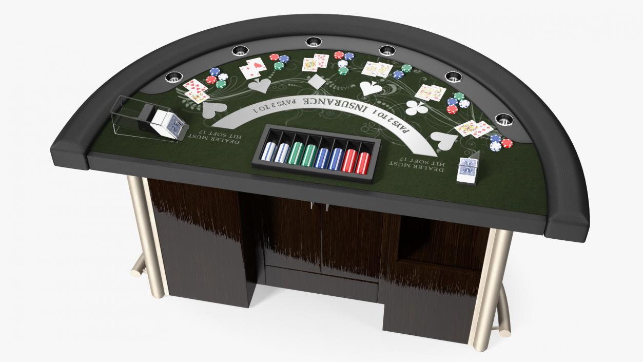 Blackjack Table with Cards  and Chips 3D