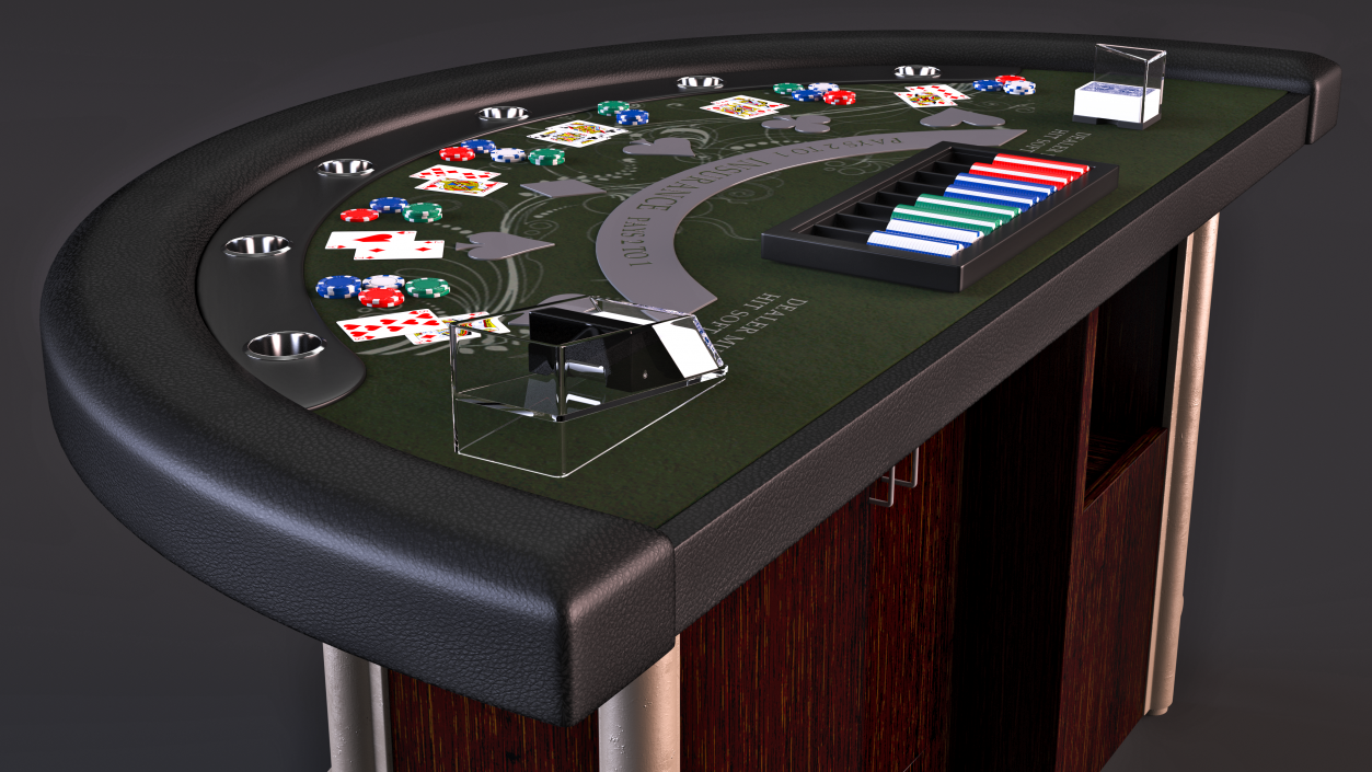 Blackjack Table with Cards  and Chips 3D