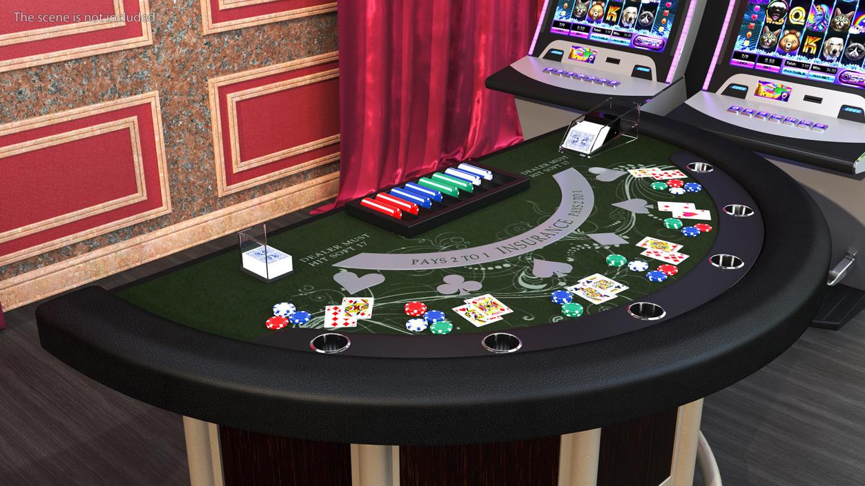 Blackjack Table with Cards  and Chips 3D