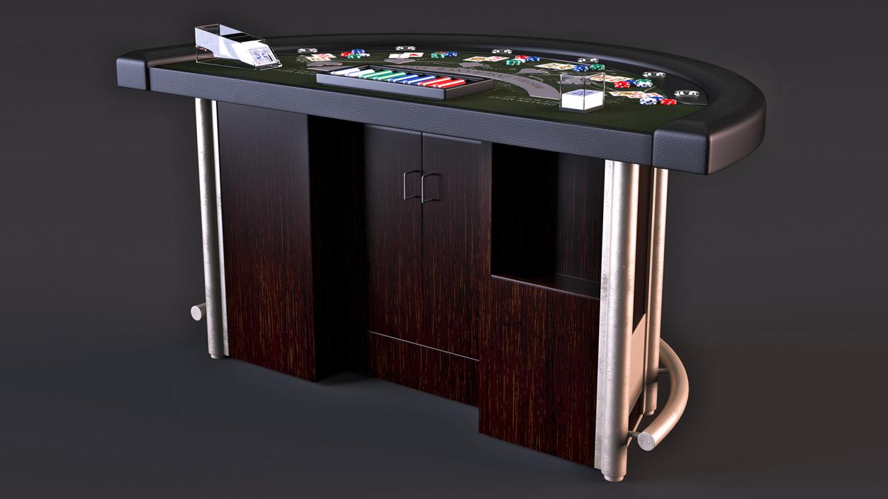 Blackjack Table with Cards  and Chips 3D