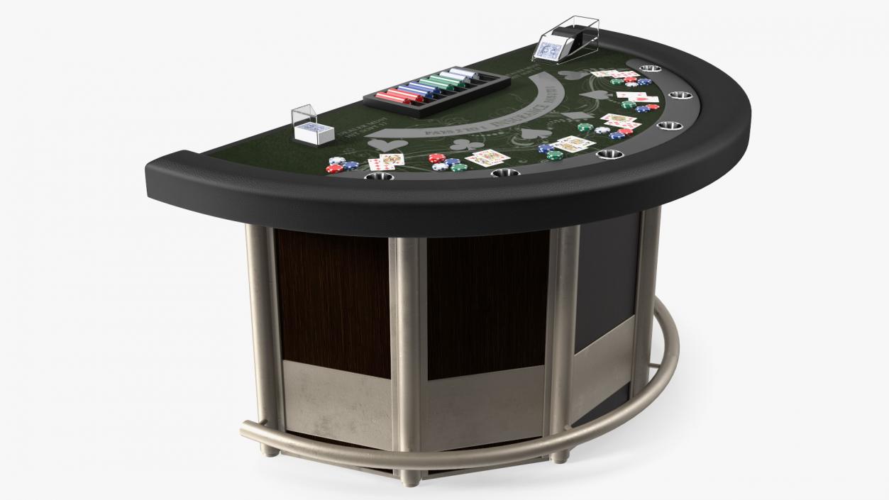 Blackjack Table with Cards  and Chips 3D