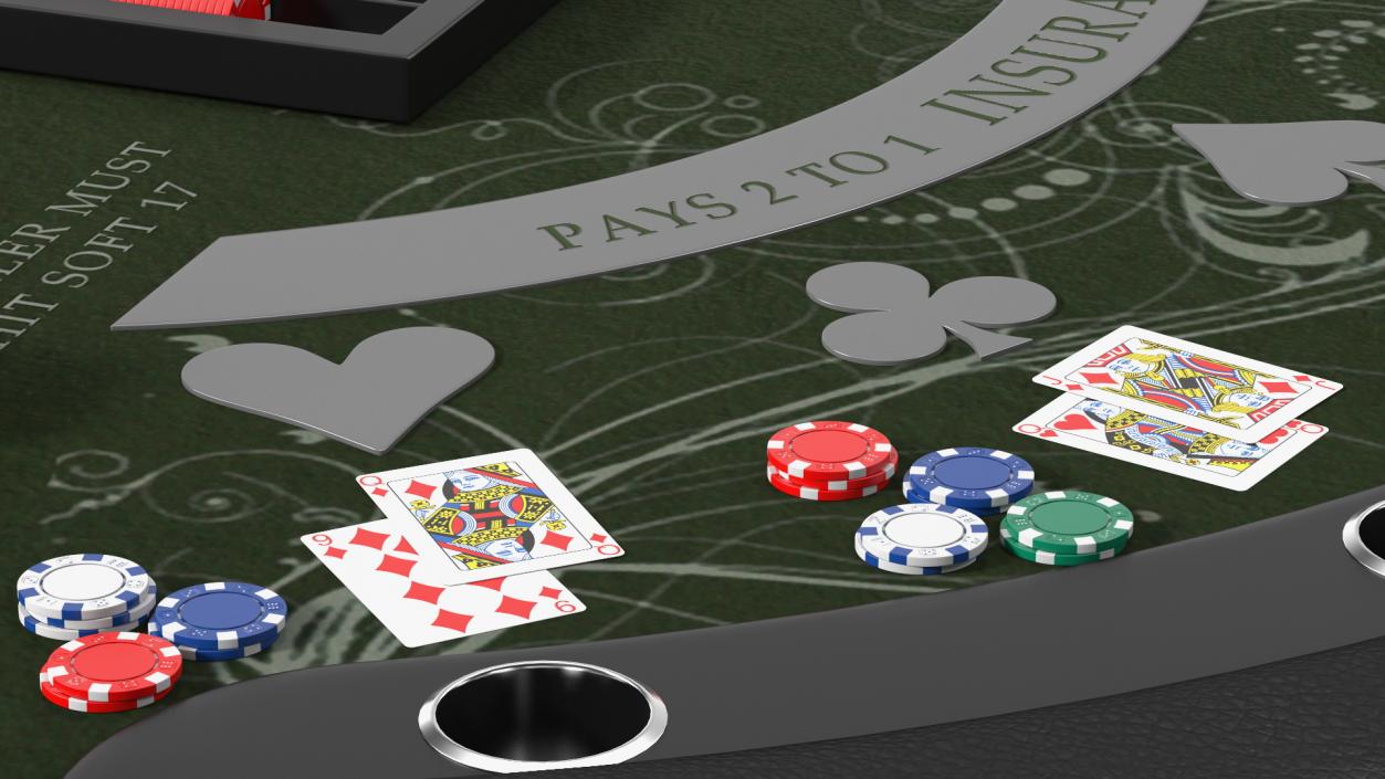 Blackjack Table with Cards  and Chips 3D