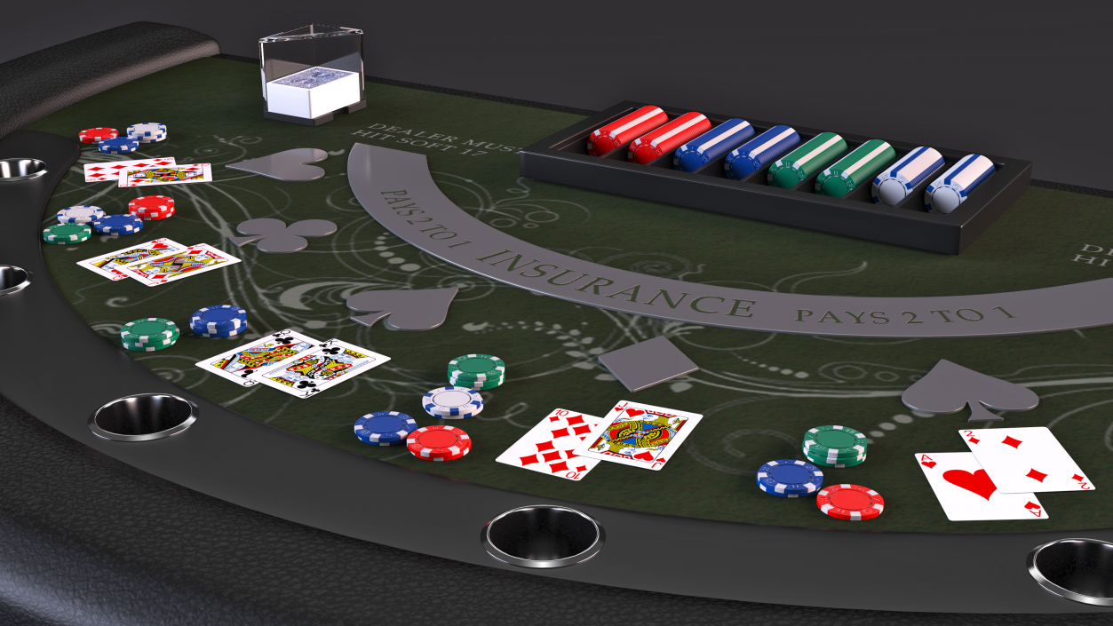 Blackjack Table with Cards  and Chips 3D