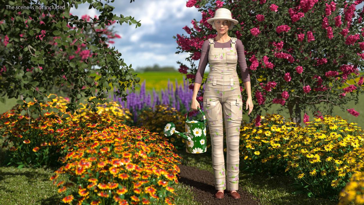 Rigged Gardening Lady with Plants Collection 3D model