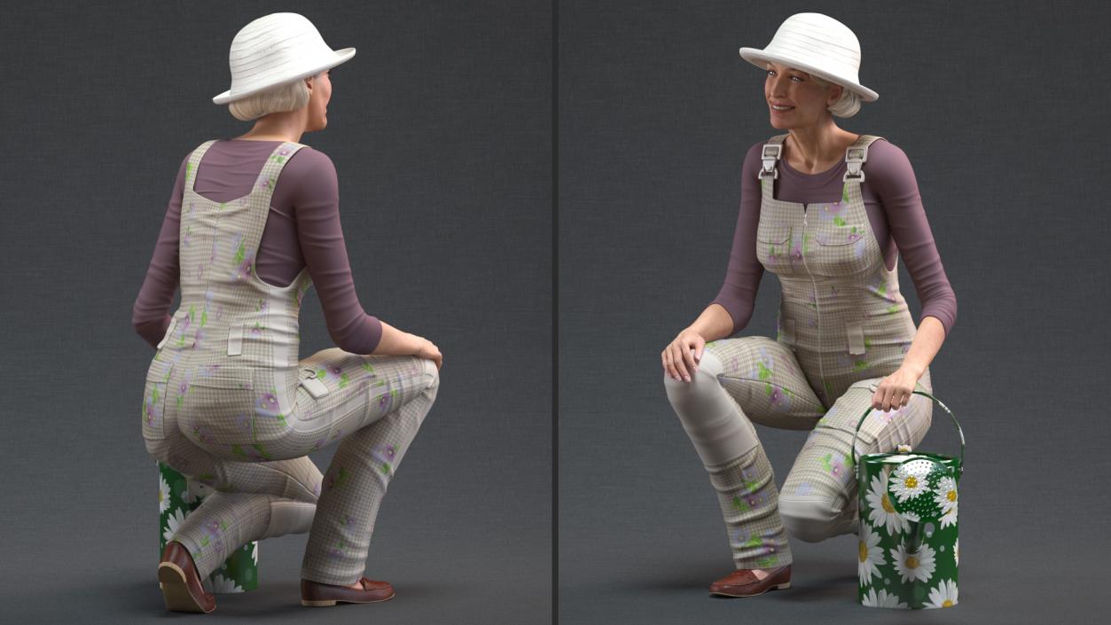 Rigged Gardening Lady with Plants Collection 3D model