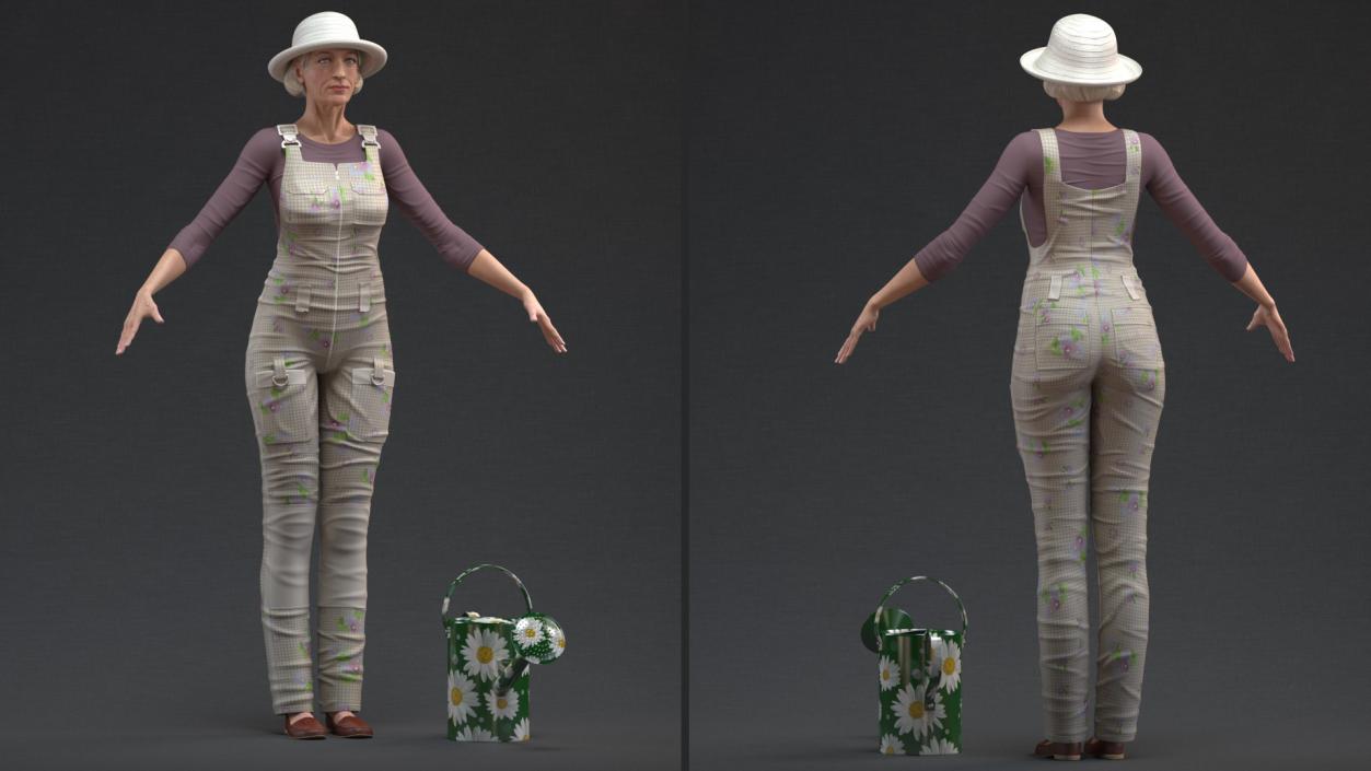 Rigged Gardening Lady with Plants Collection 3D model