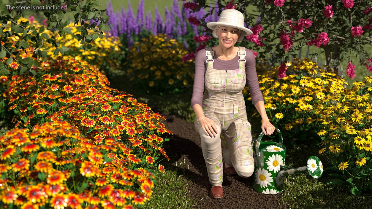 Rigged Gardening Lady with Plants Collection 3D model