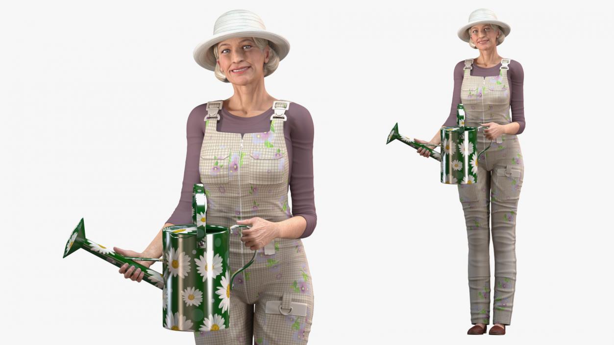 Rigged Gardening Lady with Plants Collection 3D model