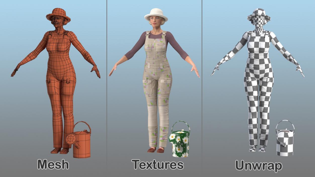 Rigged Gardening Lady with Plants Collection 3D model