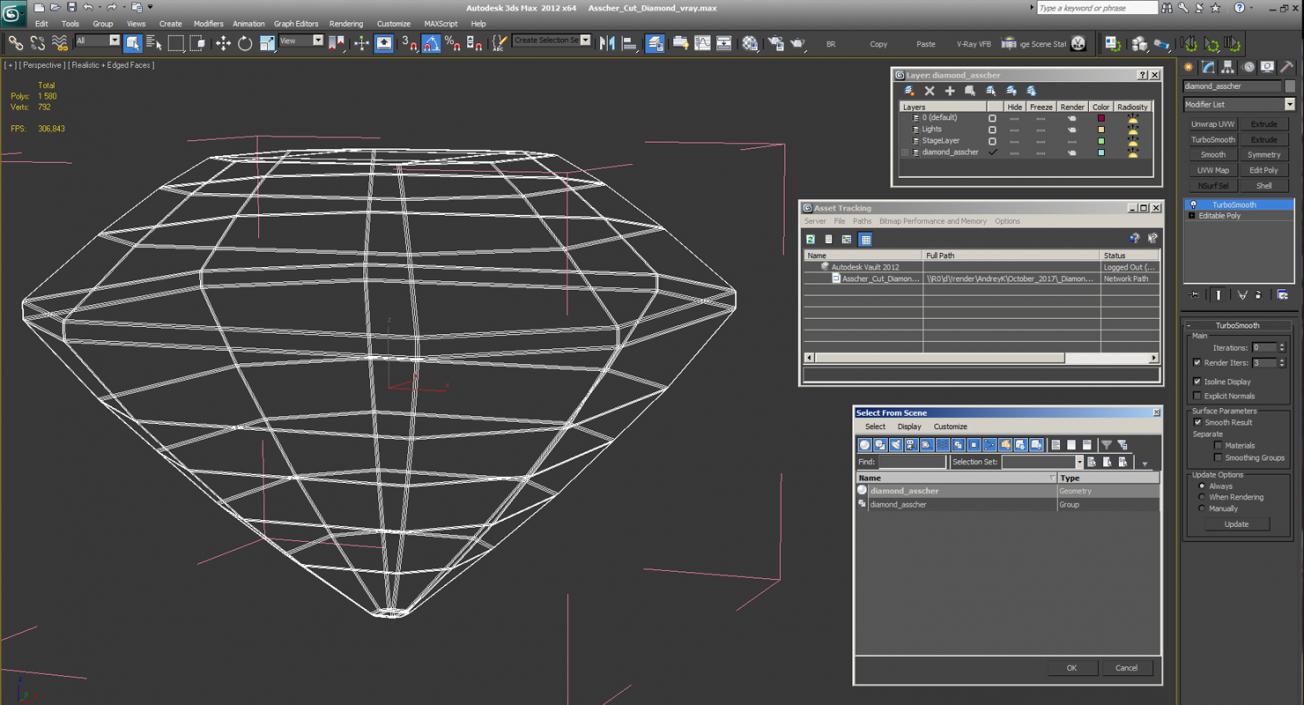 Asscher Cut Diamond 3D model