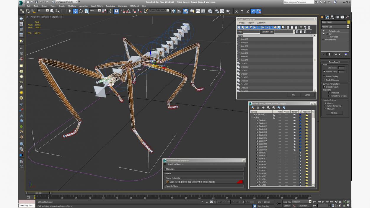 3D model Stick Insect Brown Rigged