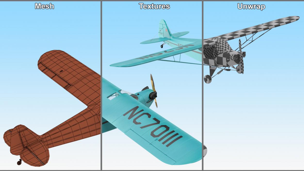 3D model Piper Cub Aircraft Rigged