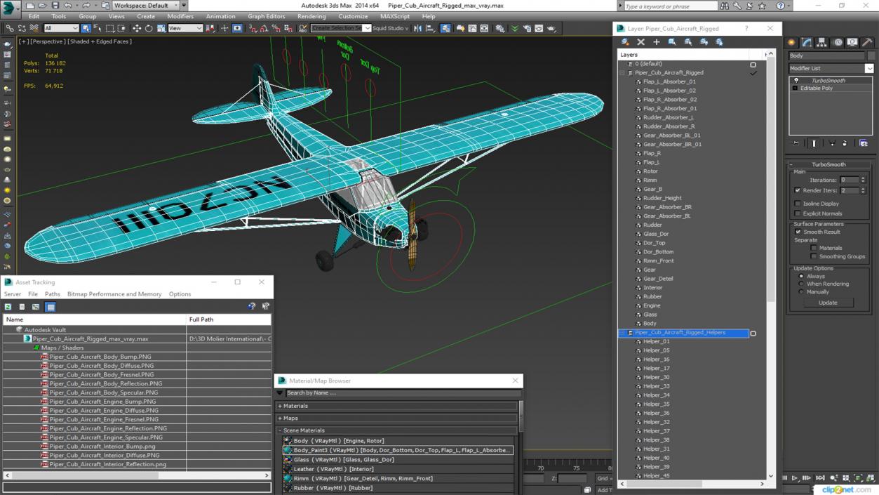 3D model Piper Cub Aircraft Rigged