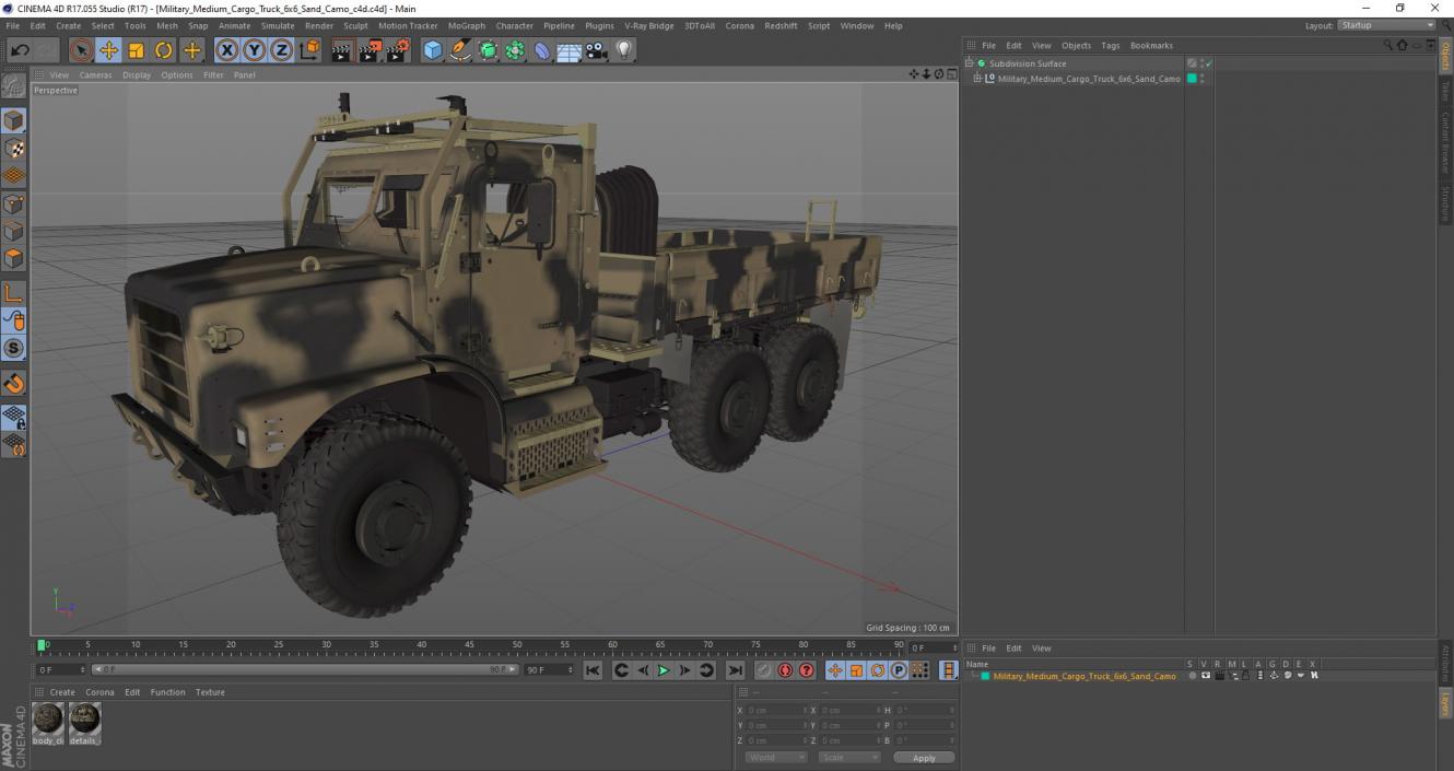 3D Military Medium Cargo Truck 6x6 Sand Camo