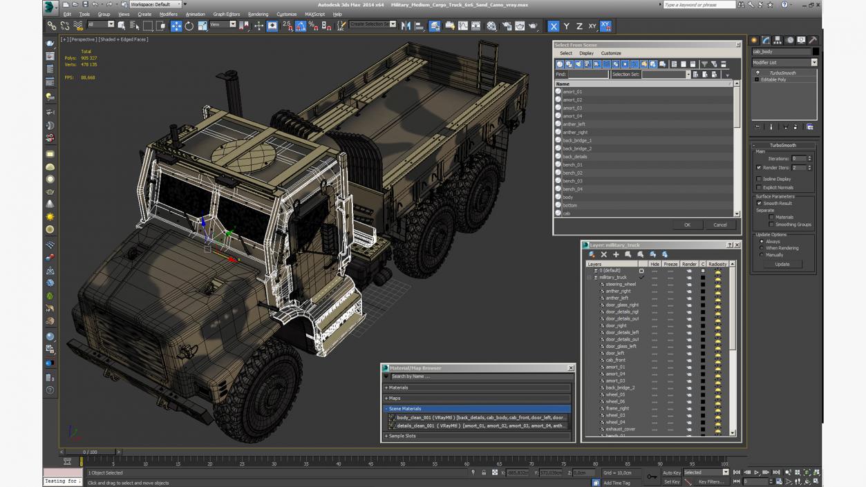 3D Military Medium Cargo Truck 6x6 Sand Camo