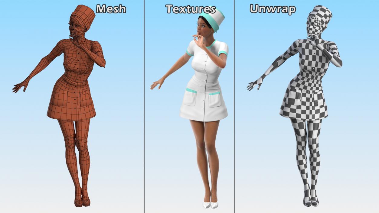 3D model Light Skinned Black Nurse