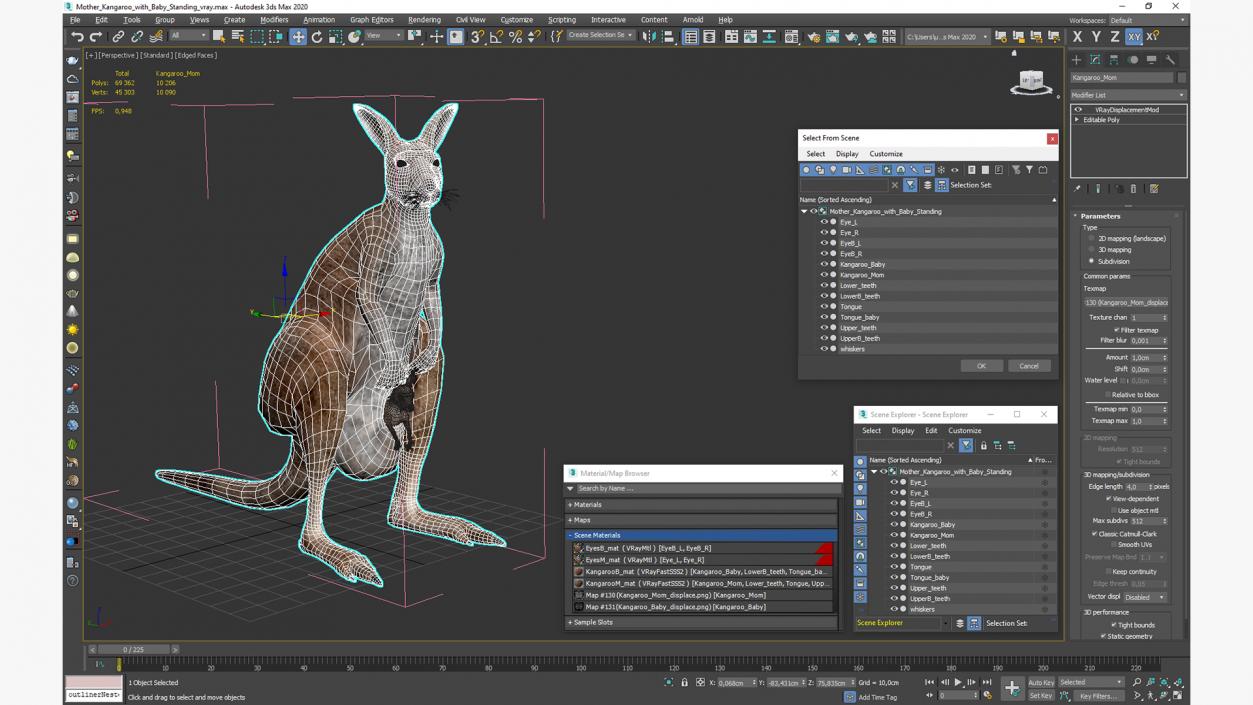 3D Mother Kangaroo with Baby Standing 2