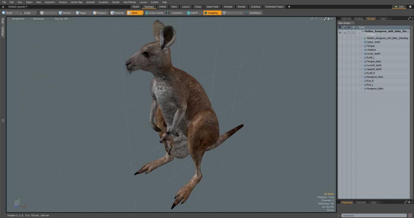 3D Mother Kangaroo with Baby Standing 2