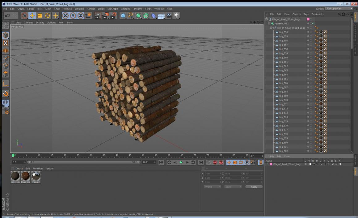 3D Pile of Small Wood Logs model