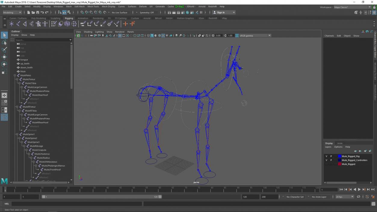 3D model Mule Rigged for Maya