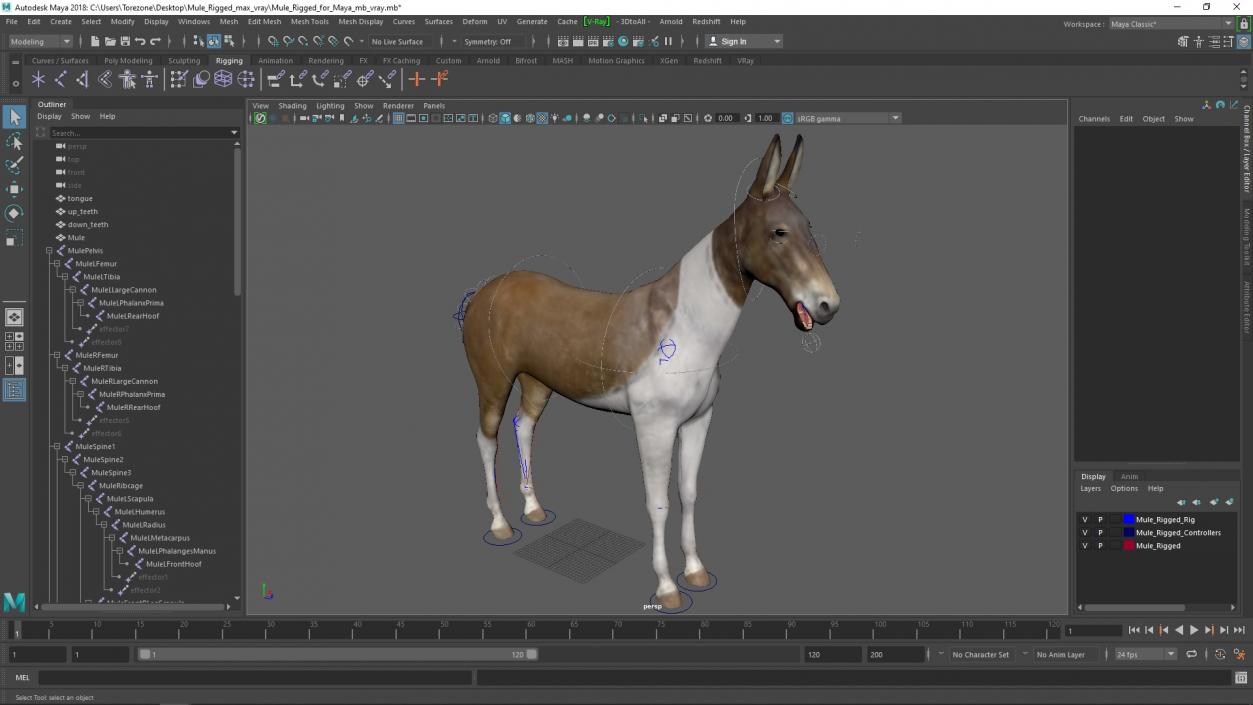 3D model Mule Rigged for Maya