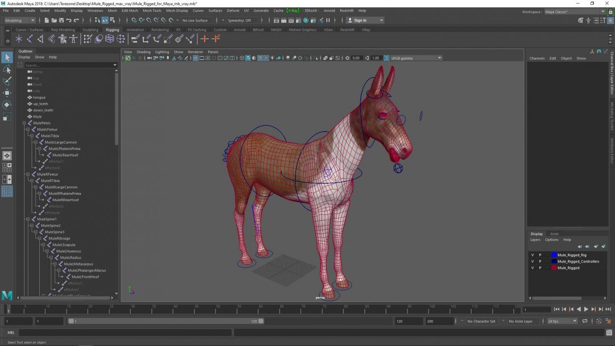 3D model Mule Rigged for Maya