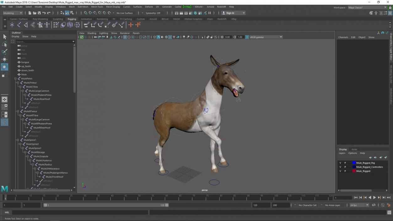 3D model Mule Rigged for Maya