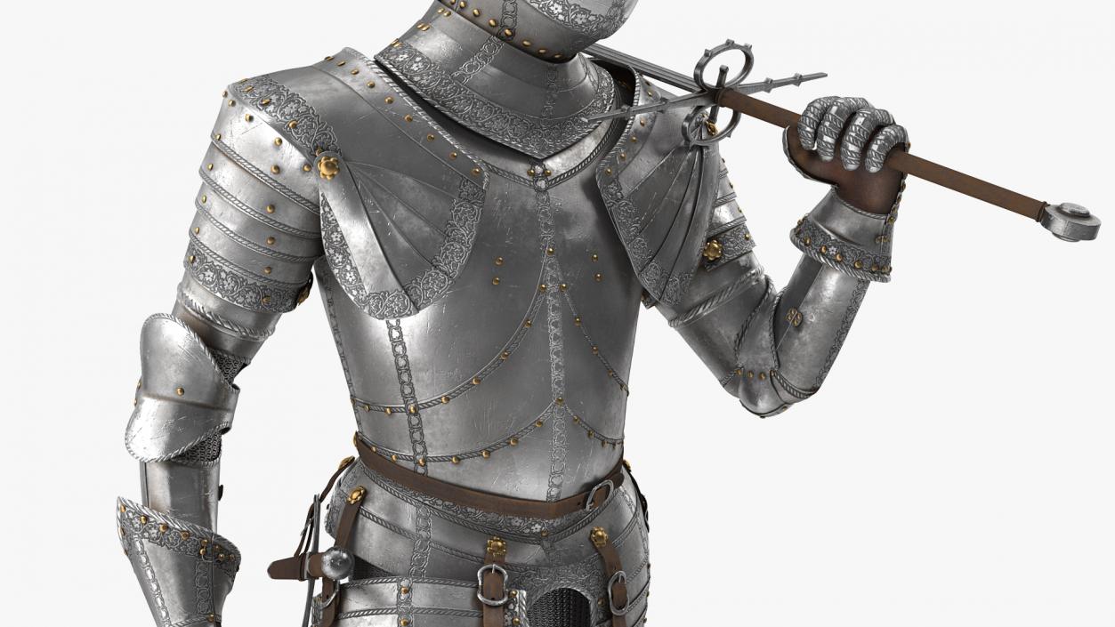 3D model Medieval Knight Plate Armor with Zweihander Rigged