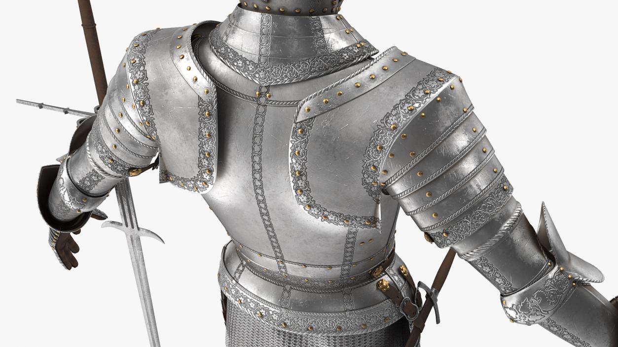 3D model Medieval Knight Plate Armor with Zweihander Rigged