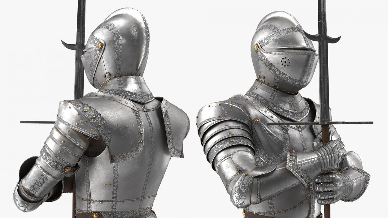 3D model Medieval Knight Plate Armor with Zweihander Rigged